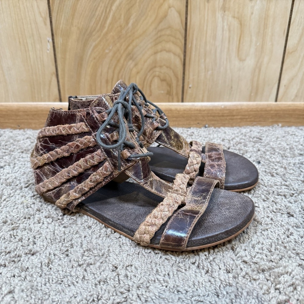 Roan gladiator sandals womens 8.5 brown lace up leather zip